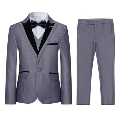 Garçon Costume 3 Pièces Classique Slim Fit Mariage Bal Tuxedo Veste Pantalon Et Gilet #8152 Gris 6 ans