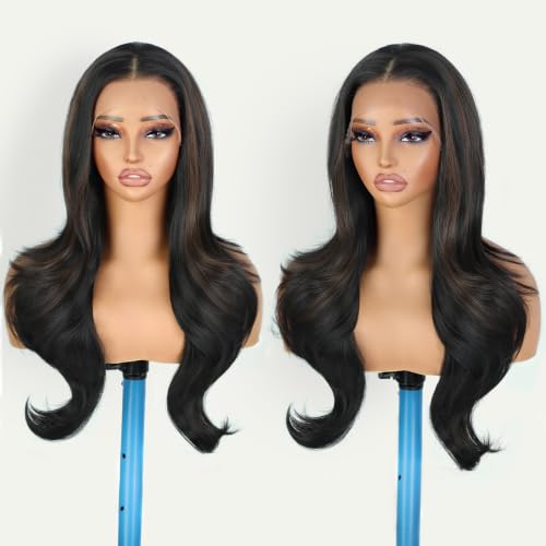 Black Mix Brown Synthetic Lace Front Wig for Women 13×4 HD lace 26 Inch