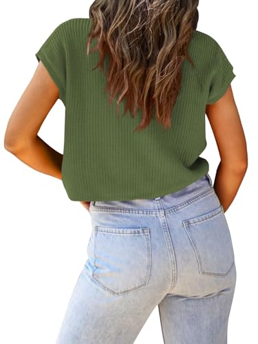 Image of LCXWFE Womens Summer Cropped Sweater Vest Trendy Cap Sleeve Crop Tops Crew Neck Loose Knit Tank Top