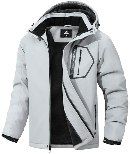 MAOYSSEN Men's Ski Jacket - Waterproof Windproof Fleece Lined, Hooded Design for Winter Multi-Pocket Winter Rain Jacket, Ideal for Skiing & Cold-Weather Outdoor Activities