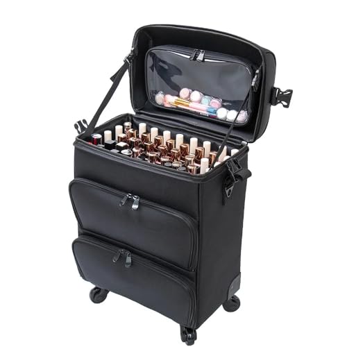 Image of Adson Professional Beauty Makeup Cosmetic Aluminium Vanity Trolley Train case (Oxford Black)