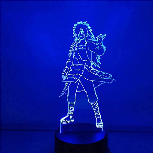 GEZHF 3D Anime LED Lampe pour Enfants Illusion Naruto Uchiha Madara Action Anime Figurines Shippuden Madara Collection Poupée Modèle Veilleuse pour Enfants 7 Couleurs Tactile Cover