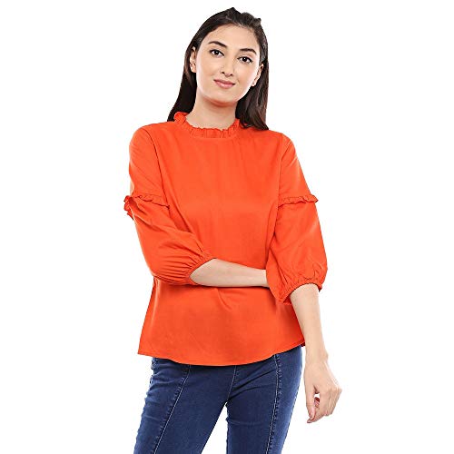 Image of Life by Shoppers Stop Womens Ruffled Collar Solid Top