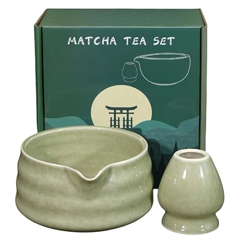 PRITOK 2 szt. miska matcha: 18 OZ ręcznie robiona matcha chawan miska matcha na ceremonię matcha miska ceramiczna matcha z dziobkiem, zielona