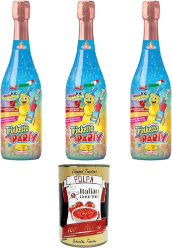 Trinketto Party Succo d'uva frizzante Spumante analcolico Schaumwein aus Traubensaft Alkoholfreier Schaumwein für Kinder 3x75 cl+ Italian Gourmet polpa 400 g