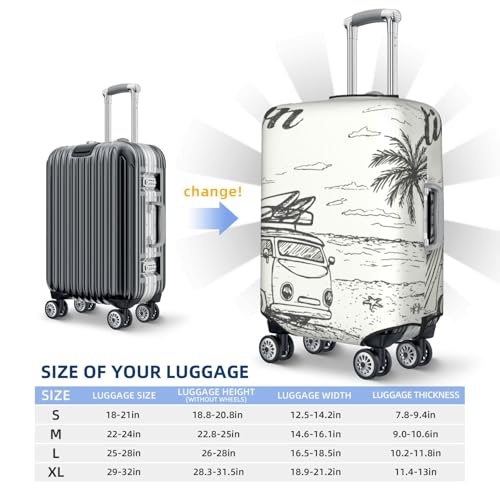 Summer Vacation Scene With Camping Van Print Luggage Cover For Suitcase,Washable Elastic Travel Suitcase Protector With Zipper Closure And Bottom Buckle – Fits 18-32" Luggage-Medium4