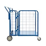 Yeeoy Steel Stock Cart Hand Truck with Side Walls, Heavy Duty Foldable Industrial Utility Dolly Portable Panel Trolley with 360° Swivel Wheels for Garage Warehouse Factory丨750 Lbs Capacity, Blue