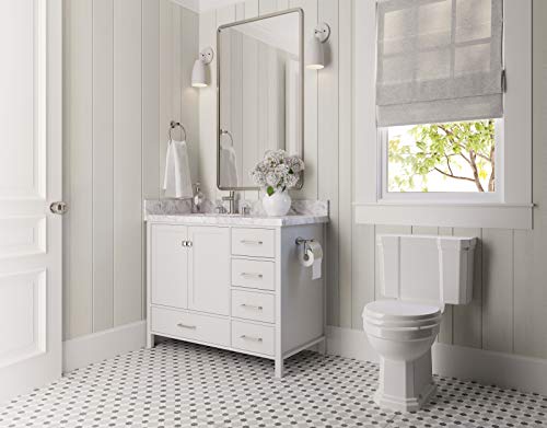 Ariel 43" Inch White Bathroom Vanity W/ 1.5" Edge Italian Carrara Marble Countertop & Backsplash | Left Rectangular Sink | 2 Soft Closing Doors & 5 Full Extension Dovetail Drawers | Satin Nickel Pulls #TOP2