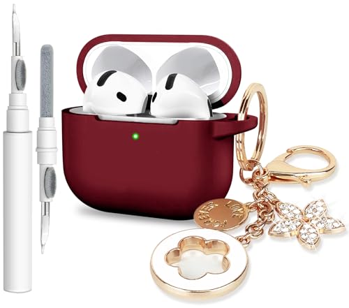 Apple Airpods 4用ケースカバー - VOTILE Airpods 4 ケース 2024 カバー レディース シリコン iPod 4 イヤホン ワイヤレスアクセサリー 充電ケース ガールズ キラキラ キーチェーン Airpod iPod 第4世代用 - バーガンディの商品画像（Amazon）