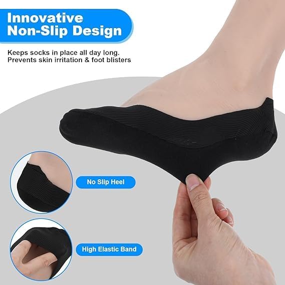 No Show Dress Socks Men, Black, 5 Pairs | Loafer Sock, Non Slip Low Cut Liner, Thin Invisible for Flat Boat, Cotton Spandex