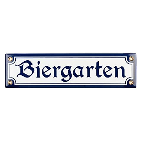 Sosenco Beer Garden Sign - 8 x 30 cm - Ceramic Enamel - Weatherproof - Oktoberfest Sign - Decorative Tin Sign - Enamel Sign White Cover