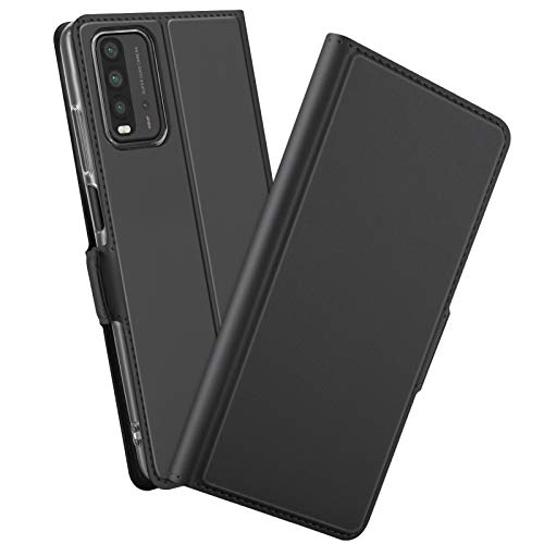 Xiaomi Redmi 9T ケース 手帳型 カバー れフリップ PU革 【Shron】 横置き スタンド機能 マグネット式 横開き 全面保護 (ブラック)