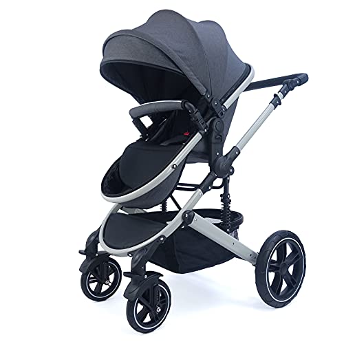 Pixini Neyla Kombi Kinderwagen mit Stoffwanne/Buggy/Wickeltasche/Getränkehalter/Regenplane/Mückennetz/Wickelauflage (3in1 Set mit Babyschale grau/anthrazit)