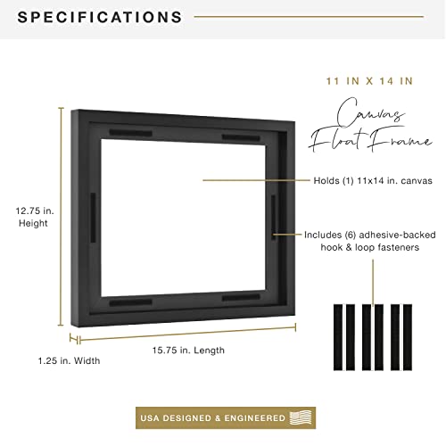 Image of MCS Canvas Float Frames 11x14 Frame, Black Frame for Finished Canvases, Vertical & Horizontal Wall Hanging Large Frame with Adhesive for Canvas Paintings (3-Pack)