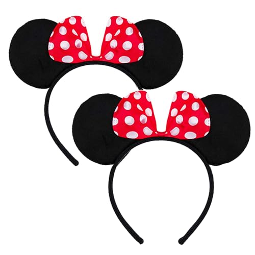 Image of FANYITY Mouse Ears Headbands Sequin Hair Band for Girls Women Boys Party, 2 Pieces (RED DOT)