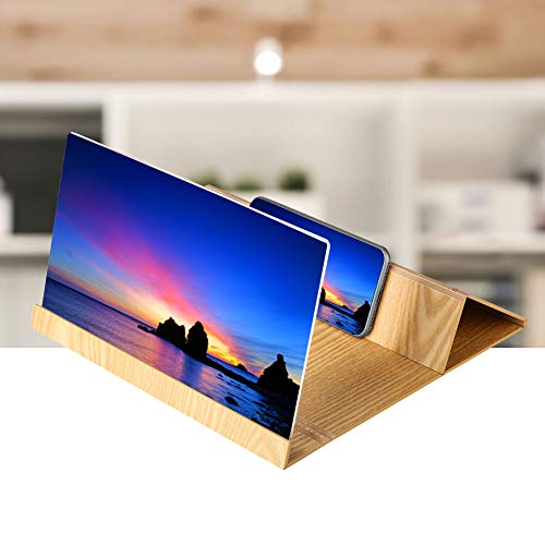 12'' Screen Magnifier Smartphone Magnifying Glass , Anti Radiation Enlarger Screen For Mobile Phone , Movie Video Screen Amplifier With Wood Grain Stand Bracket Foldable Stand Holder For Iphone Gold #TOP3