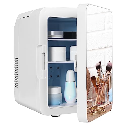 Fullwatt Mini Kühlschrank mit Spiegel 10 Liter mit Kühl- und Heizfunktion Spiegel Tragbare Beauty...