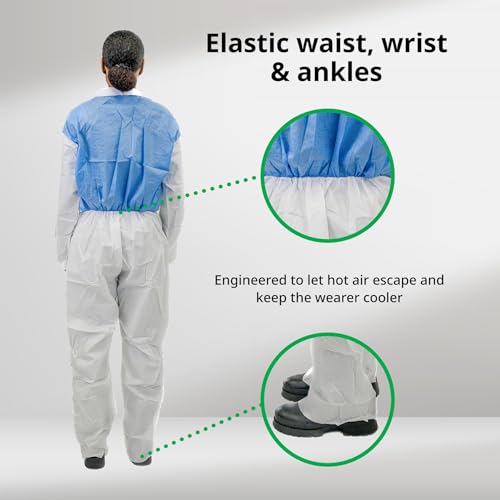 Lakeland MicroMax NS Disposable Cool Suit, Collared Neck Line, Open Wrists and Ankles, Blue Breathable Back Panel to Keep Cool, Searged Seam, 2X-Large, White (25 Pack) - Thumbnail 2