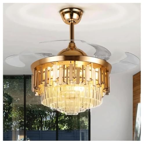 MCLIUJIA Ventiladores para El Techo con Lámpara Luz De Ventilador De Techo con Control Remoto Integrado, Cristal Moderno para Dormitorio Y Sala De Estar(48 Inch)