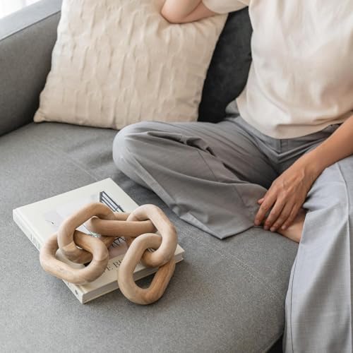 Image of Wooden Chain Link Sculpture | Handmade Solid Wood Decorative Chain for Table & Shelf Decor | Natural Finish Home & Office Accent (Modern Minimalist Design)