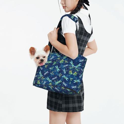 Sac de transport pour petits chiens et chats motif libellule bleue