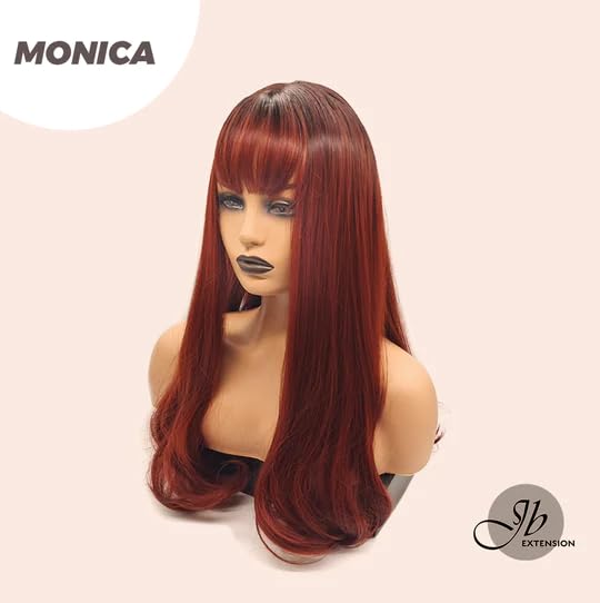 Miniatura 6 de MONICA - Peluca de cabello largo y rizado rojo cobrizo de 24 pulgadas con flequillo, para mujer, sin pegamento, para fiestas, Halloween, pelucas