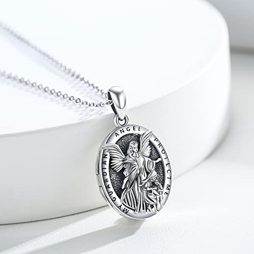 Brisskaari Guardian Angel Necklace For Women Men 925 Sterling Silver Angel Locket Pendant Holds Photo Catholic Amulet Protection Necklace Religious Gifts #TOP3