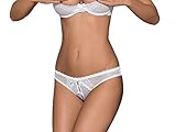 Obsessive Erotisches Damen Dessous Set aus Hebe Bügel BH und String ouvert in weiß Spitzen Set Slip und BH Unterwäsche Größe: L/XL