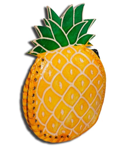 Leather Coin Pouch Mini Purse Wallet Bag with Zipper Multipurpose Christmas Gift for Women Girls (Pineapple & Purple Om)3