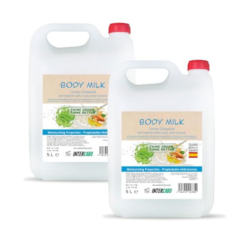 Pack 2 garrafas body milk 5 litros aloe vera y leche de almendras - total 10L - loción hidratante pH neutro para cuidado corporal - uso colectivo en hoteles, spas, gimnasios y residencias - Intercabo