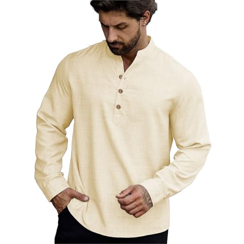 Image of Men's Slim Fit Full Sleeve Cotton Beige Color Short Kurta (IN01)
