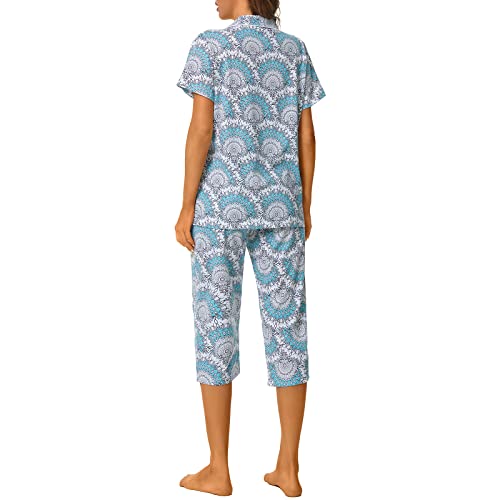 Image of Tugege Capri Pajamas Set Womens Button Down Short Sleeve Lounge Sets Sleepwear Notch Collar Top & Capri 2 Piece PJ Sets