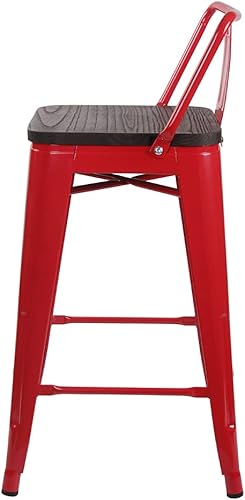 Vista 37 de GIA Taburete de metal con respaldo bajo de altura de mostrador de 24 pulgadas con asiento de cuero vegano, color plateado