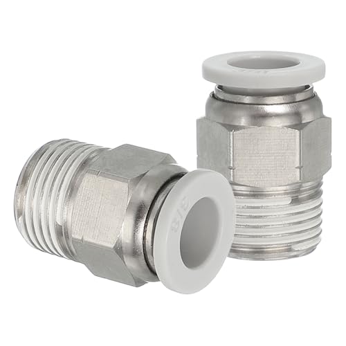 Image of sourcing map 2 Pcs NPT Push to Connect Air Fittings, Male Straight 3/8" Tube OD x 3/8" NPT Thread Air Quick Connector Coupling Adapter for Gas Hose Pneumatic Tools, White