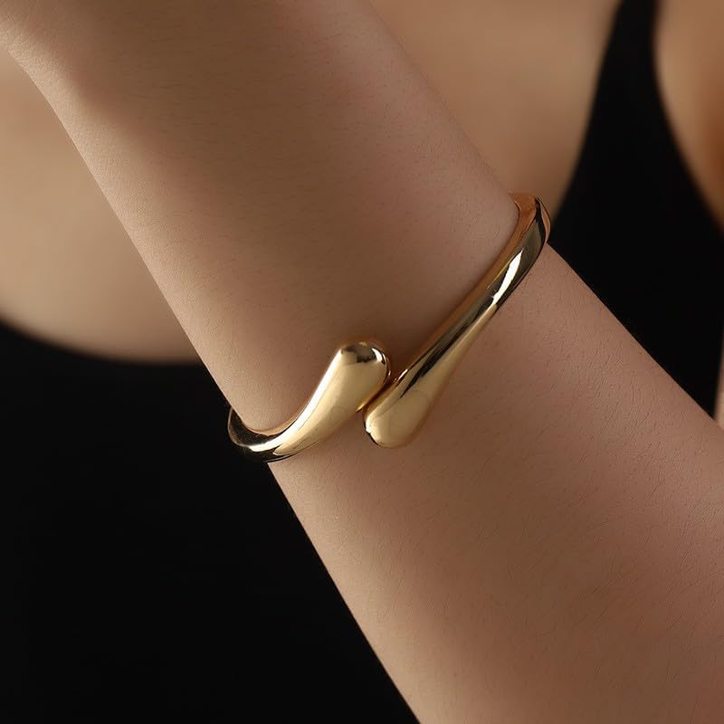 Q&D&S Gold plated Bracelets for Women, Silver Simple Adjustable Open Bangles,Trendy Chunky simple Cuff Bracelet Jewelry Gifts - Image 5