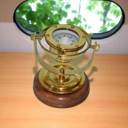 Vintage Nautical Brass Gimballed Ship Binnacle Compass | Antique Maritime Desk Compass | Decorative Navigation Instrument Gift for Home & Office
