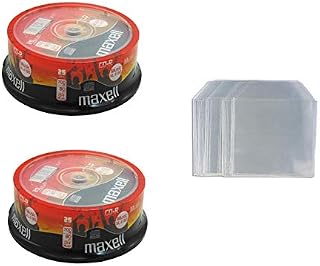 50 x Maxell CD-R 80 Mins XL-II Audio Recordable CDs In Spindle With 50 Clear Plastic Disc WalletsSleeves