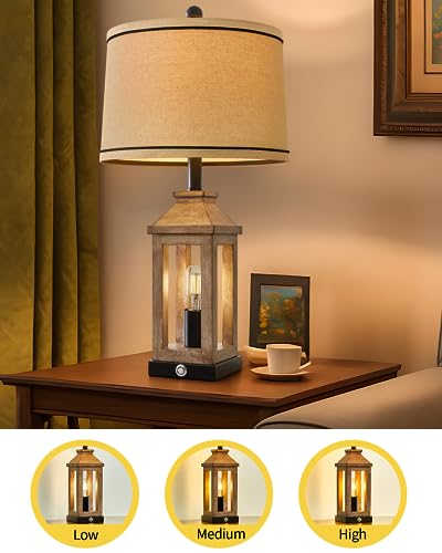 G-SAFAVA 23.75" Farmhouse Dual USB Charging Ports 3-Way Dimmable Touch Control Table Lamp with Nightlight Vintage Modern Lamps for Living Room Bedroom - Image 6
