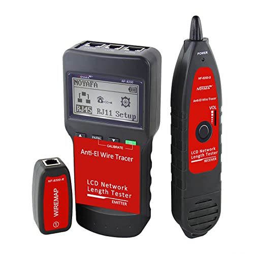 Network Cable Tester with LCD Screen, Anti-Interference Network Tester RJ11 RJ45 BNC Metal Cable Ethernet Cable Tester Measure Cable Length