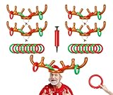 Inflatable Reindeer Antler Ring Toss Game,2026 Christmas Games Ring Toss, Christmas Party Antler Hat Games, Reindeer Party Games for Family(4 Antlers 16 Rings1 Air Pump)