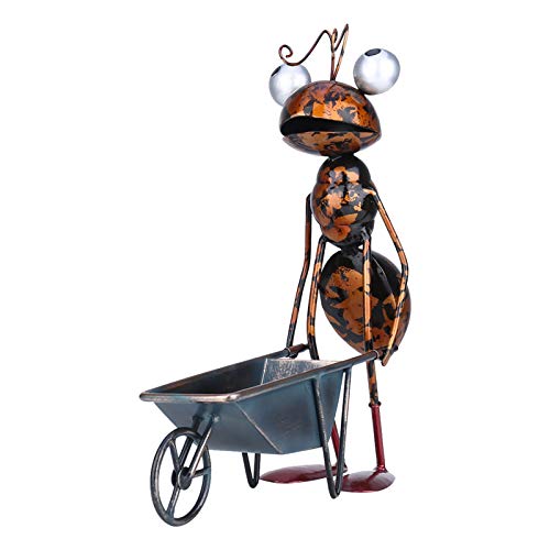 LCXEGO Metal Ant Garden Decor Yard Decoration Animal Sculptures Home Patio Lawn Yard Indoor Outdoor Statue Succulent Pots (Ant with Wheelbarrow)