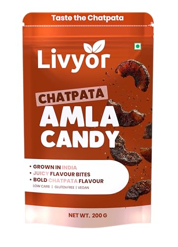 Livyor Dried Chatpata Amla Candy for eating 200g | Dried and Spicy | Indian Dry Gooseberry Avla | Mouth freshner | No preservatives | | Amla Candy Chatpata | Pack of 1
