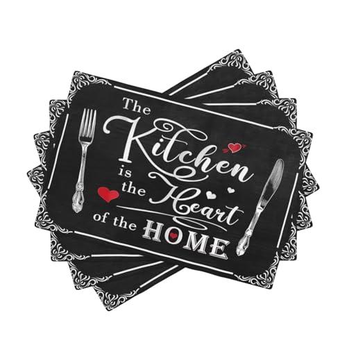 Fork Spoon Kitchen Table Placemats Set of 4 Retro Country Cooking Theme Place Mats for Home Party Indoor Holiday Rustic Washable Heat Resistant Table Mats 12 x 18 Inch