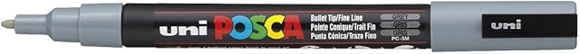 Posca PC-3M Grey Colour Paint Marker Pen 1.5mm Fine Bullet Nib Writes On Any Surface Metal Glass Wood Fabric Plastic Stone (Pack Of 1)