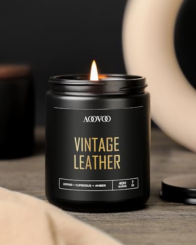 Image of AOOVOO Scented Candles for Men - 4 Pack Candles for Home Scented, 28oz Soy Wax, 200 Hour Burn Time, Men Candle Set, Leather /Smoke & Vanilla /Whiskey Caramel /Lavender Candle Set