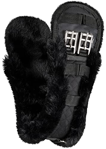Foto von Equinate Sattelgurt Luke mit synthetischem Lammfell - anatomischer Kurzgurt Bauchgurt Dressurgurt 50 60 70 80cm Natur Braun Schwarz (60cm Schwarz)