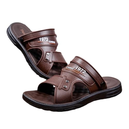 CLSQLXYJZC Casual Sandals for Men Shoes, Men's Slip-On Open Toe Soft-Soled Beach Shoes with Arch Support, Summer Breathable Waterproof Flat Sports Sandals, for Walking Around Town, Running Errands