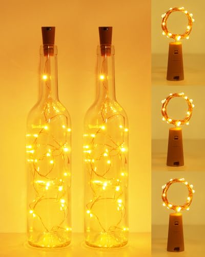 Kolpop Bottle Lights 3 Packs 2m 20 LED Cork Light Battery Operated for Wine Bottles Warm White Fairy String Lighting Indoor for Jars Table Craft Christmas Party Decoration