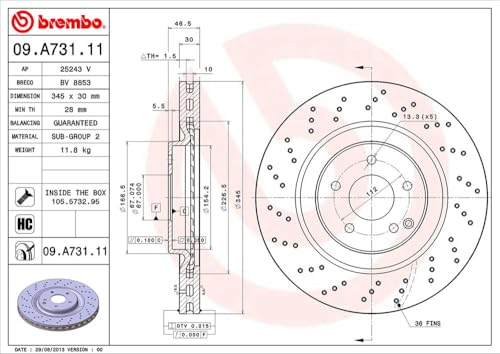 Brembo 09.A731.11 - Disco Freno Con Verniciatura Uv (Set Di 1) - Anteriore - 5