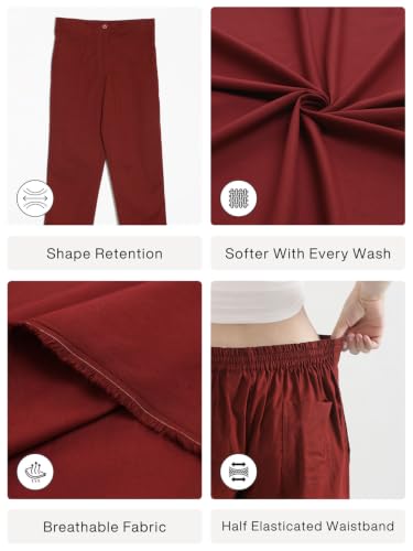 Image of SAADAA Women's Airy Linen Straight Pants | Regular Fit Trousers | Half Elasticated with Drawstrings & Buttons | 4 Pockets | Everyday & Office Wear